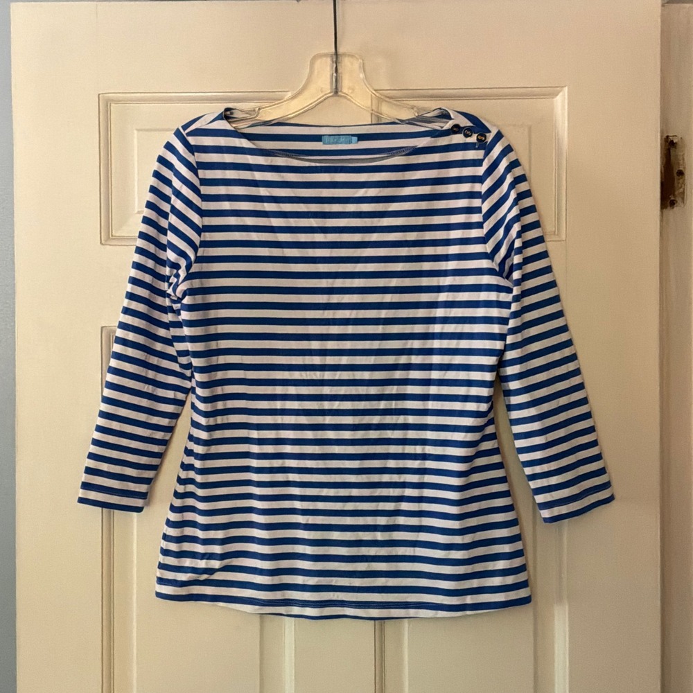 J.McLaughlin Catalina Cloth Striped Top White Blue Small Nautical Preppy Coastal